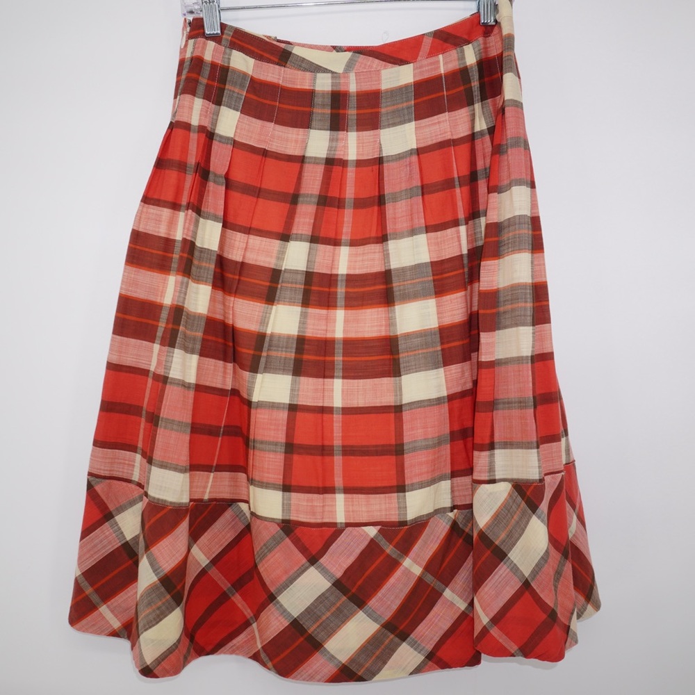 Talbots Ivory Brown Sienna Plaid Aline Skirt‎ size 12 Holiday Christmas Party